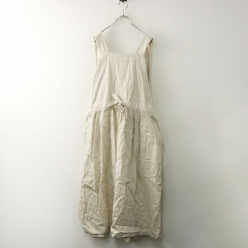 イチアンティークス ICHI Antiquites コットンリネン エプロンワンピース‖ライトベージュ ドレス ロング フ