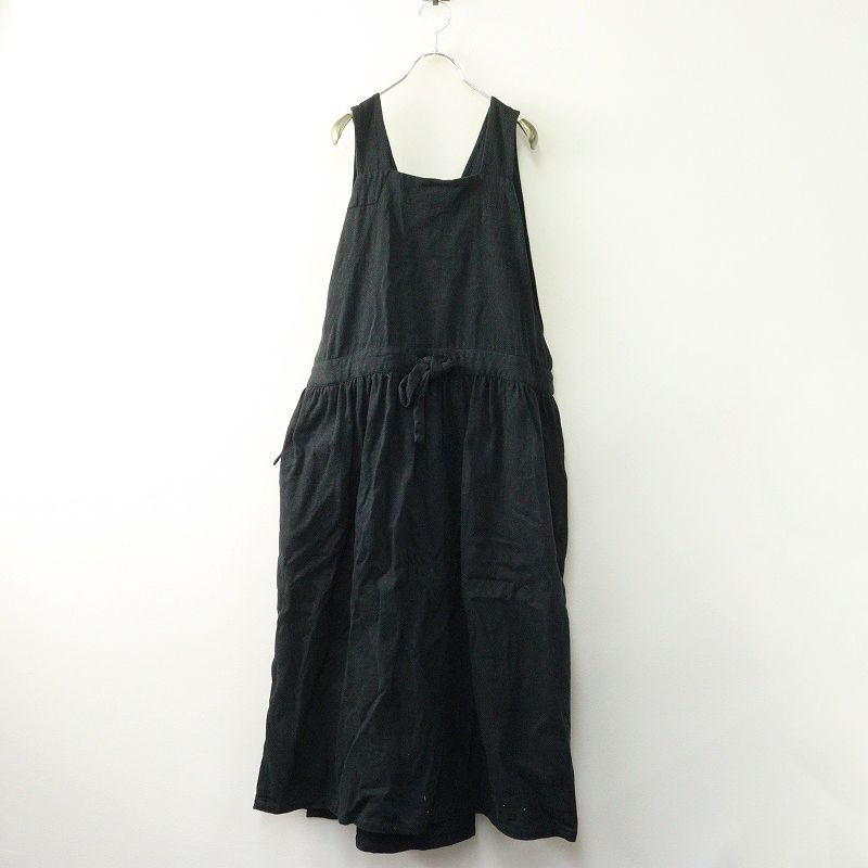 イチアンティークス ICHI Antiquites コットンリネン エプロンワンピース‖ブラック ドレス ロング フ