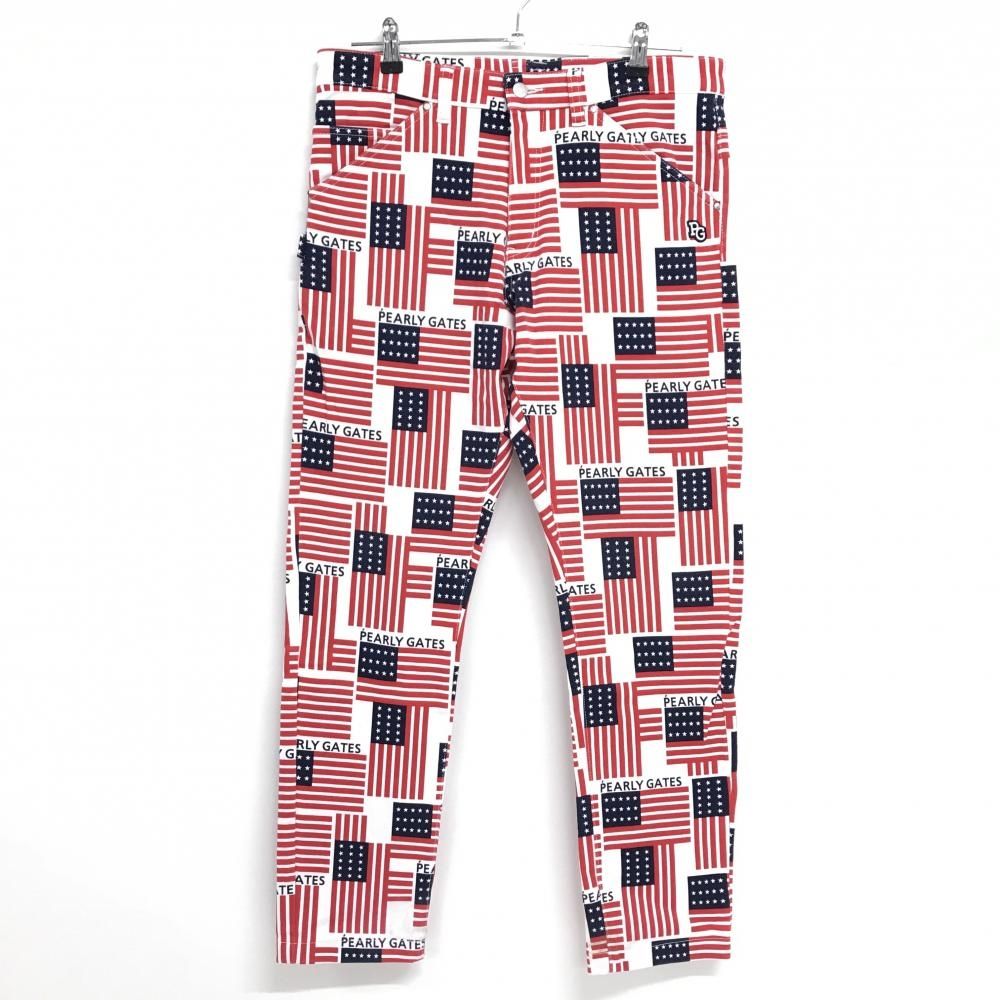 パーリーゲイツ パンツ 白×レッド×ネイビー 星条旗柄 ストレッチ