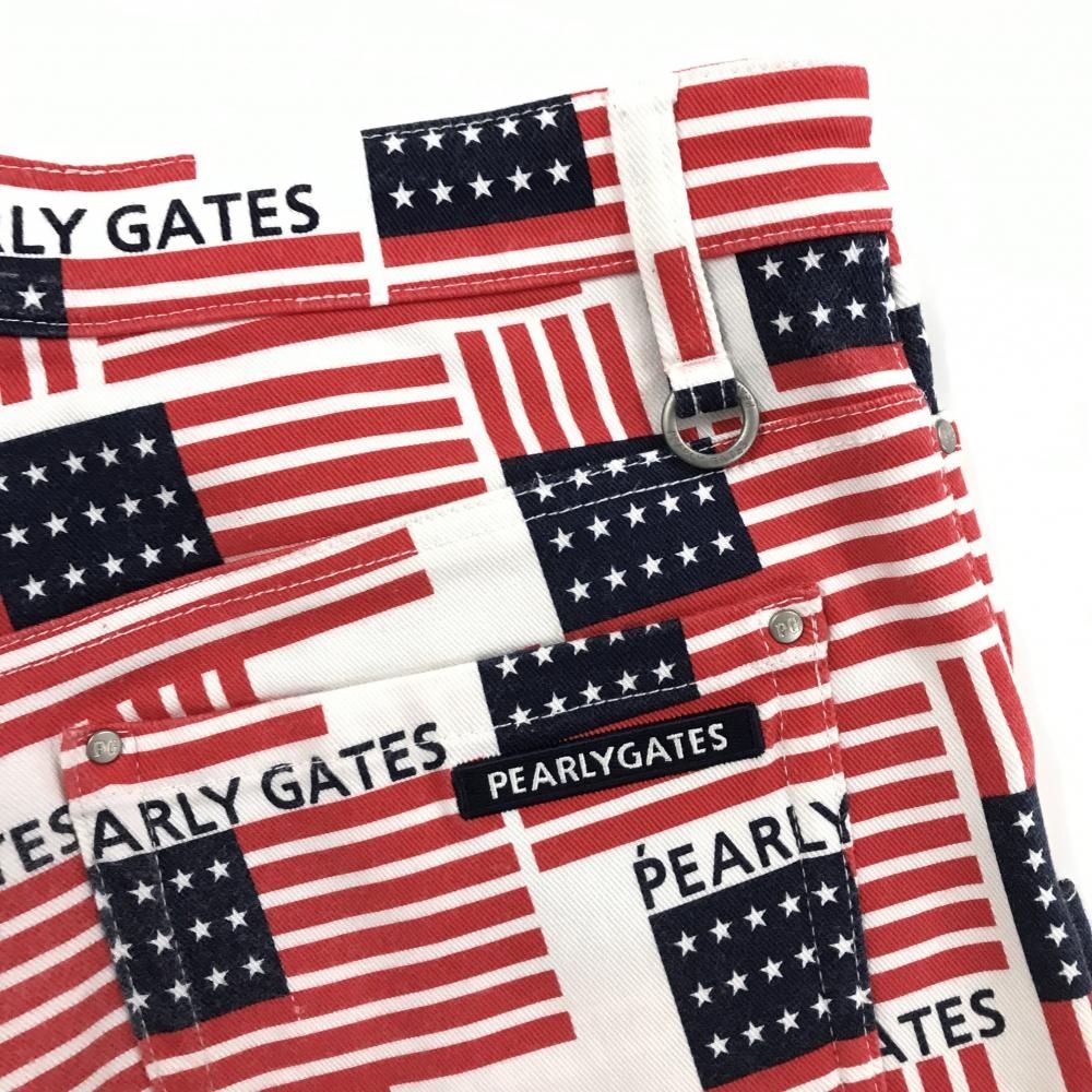 パーリーゲイツ パンツ 白×レッド×ネイビー 星条旗柄 ストレッチ