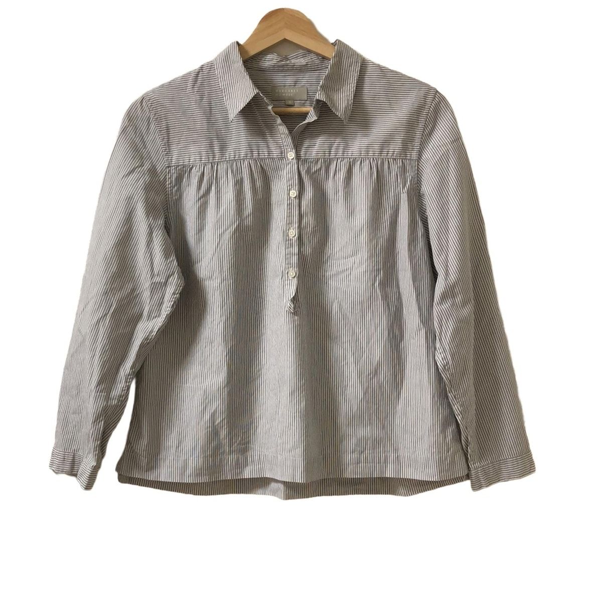 MargaretHowell マーガレットハウエル 長袖シャツブラウス サイズ2 M レディース ライトグレー 黒 ストライプ