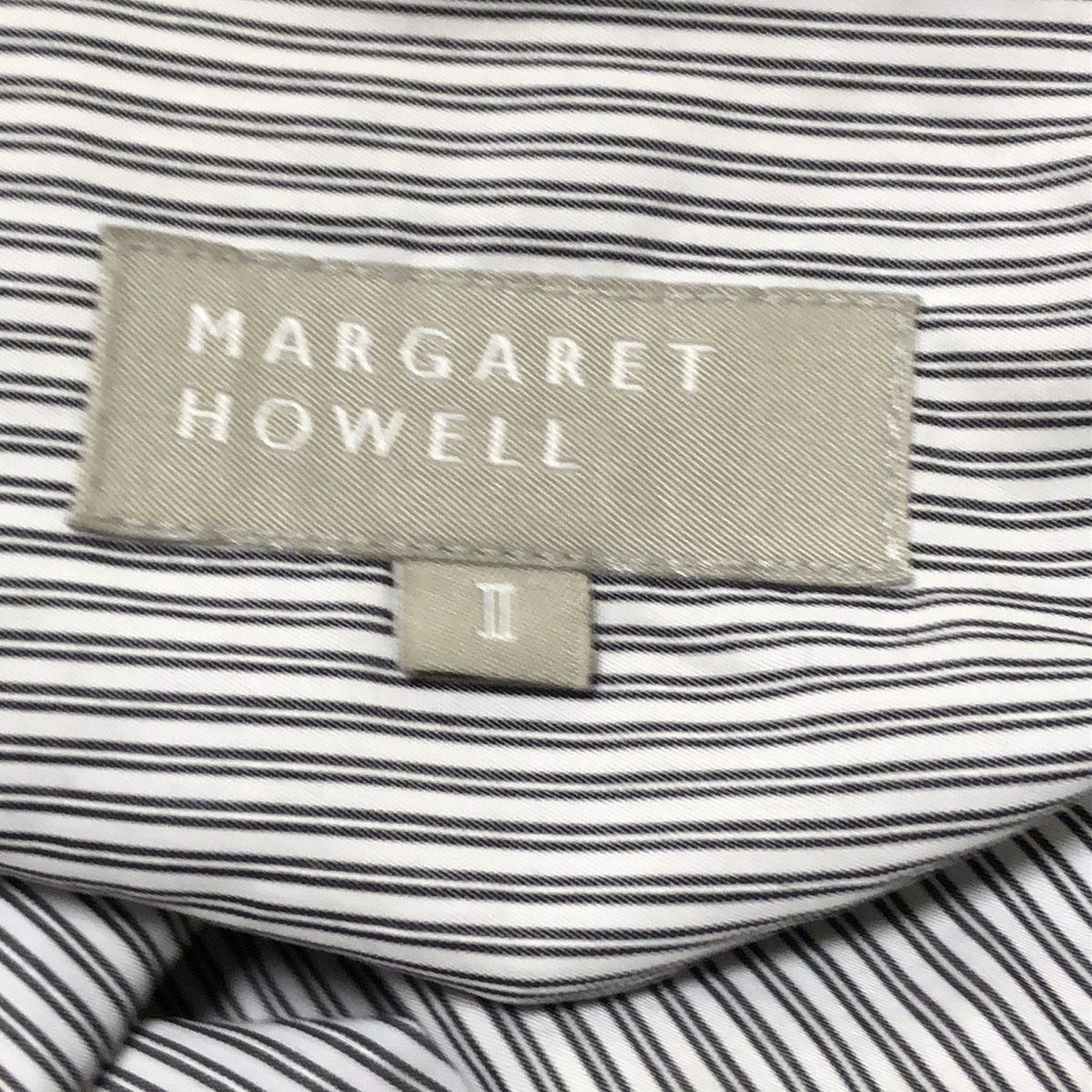  MargaretHowell マーガレットハウエル 長袖シャツブラウス サイズ2 M レディース - ライトグレー×黒 ストライプ 長袖 シャツ ブラウス