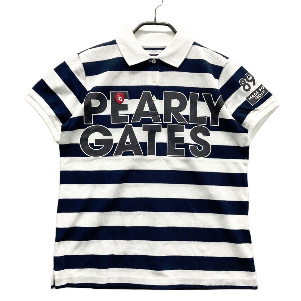 サイズ 1 PEARLY GATES パーリーゲイツ 055 2260692 半袖ポロシャツ ロゴプリント ボーダー柄 ホワイト系 ゴルフウェア レディース ストスト