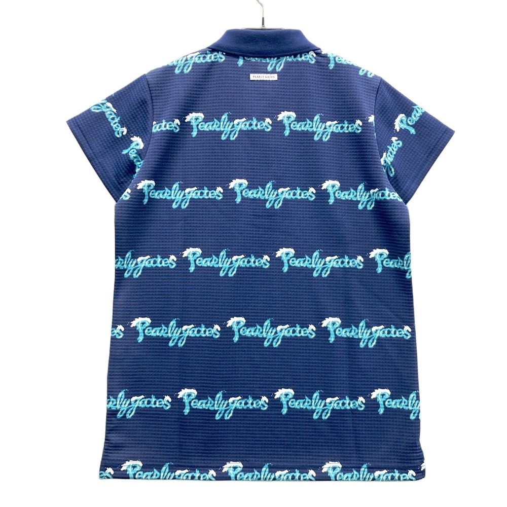 サイズ 2 PEARLY GATES パーリーゲイツ 055-1160522 半袖ポロシャツ ロゴ総柄 ネイビー系 ゴルフウェア レディース ストスト