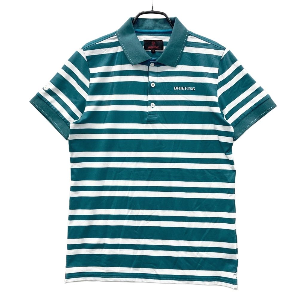 サイズ M GOLF ブリーフィング 半袖ポロシャツ ボーダー柄 グリーン系 ゴルフウェア メンズ ストスト