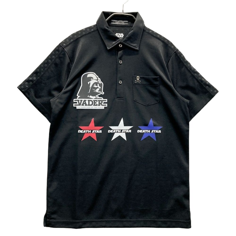 サイズ M MARK LONA マークアンドロナ STAR WARS ダースベイダー 半袖ポロシャツ 星柄 ブラック系 ゴルフウェア メンズ ストスト