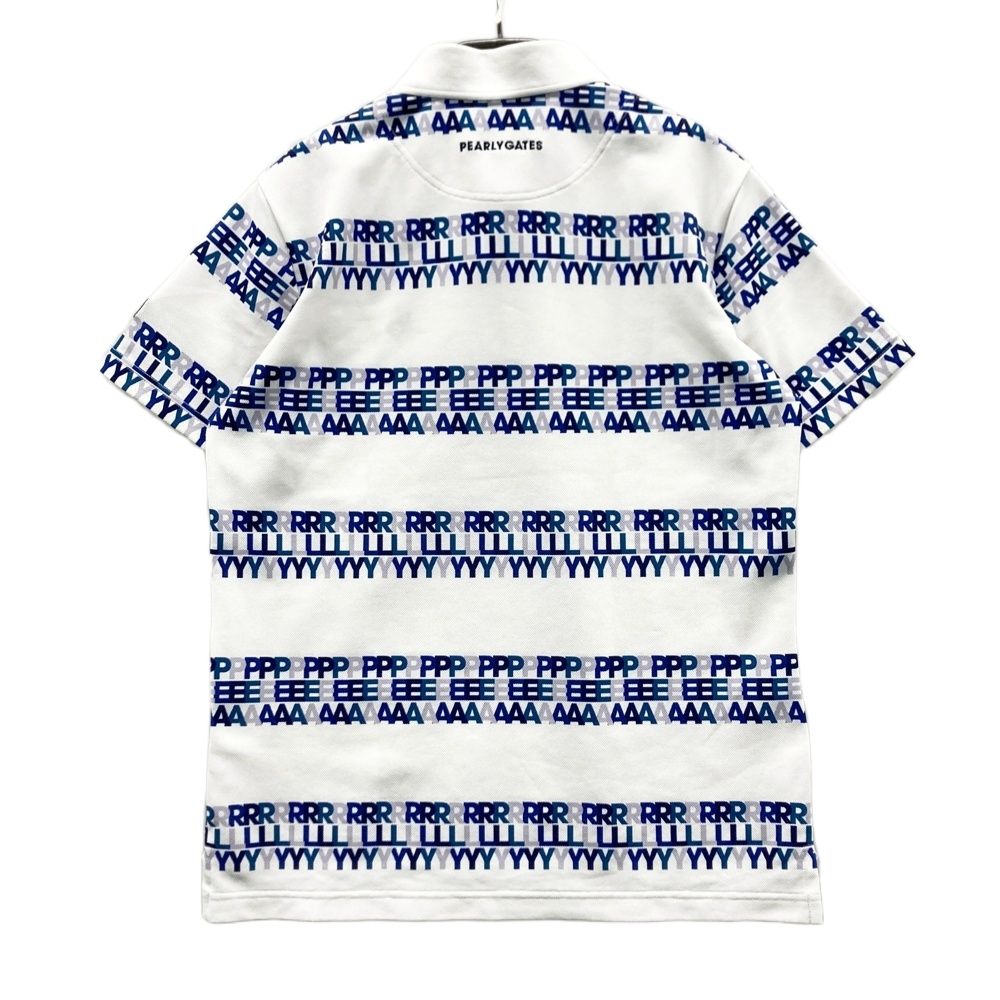 サイズ 5 PEARLY GATES パーリーゲイツ 半袖ポロシャツ ロゴ総柄 ホワイト系 ゴルフウェア メンズ ストスト
