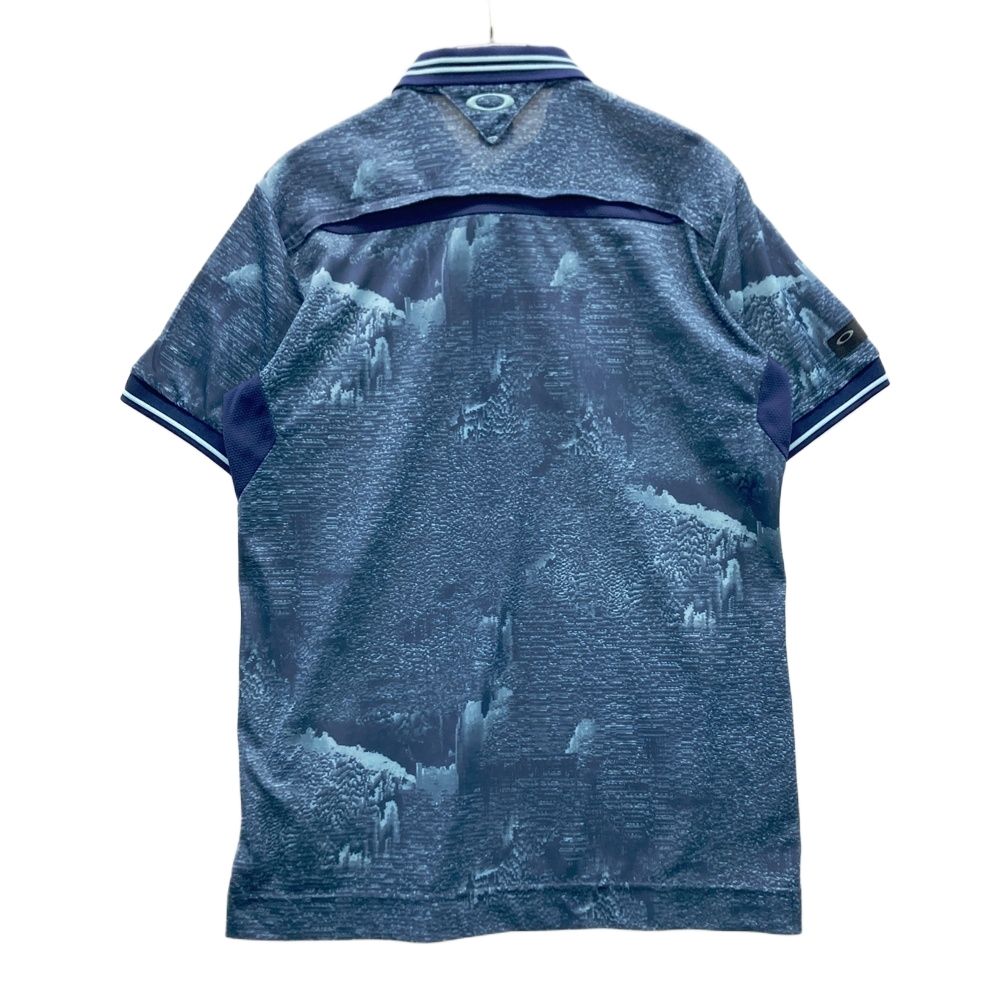 オークリー ゴルフ スポーツウェア ポロシャツ ネイビー 総柄 Mサイズ サイズ：M OAKLEY オークリー 異素材切替 スカル刺繍 半袖ポロシャツ