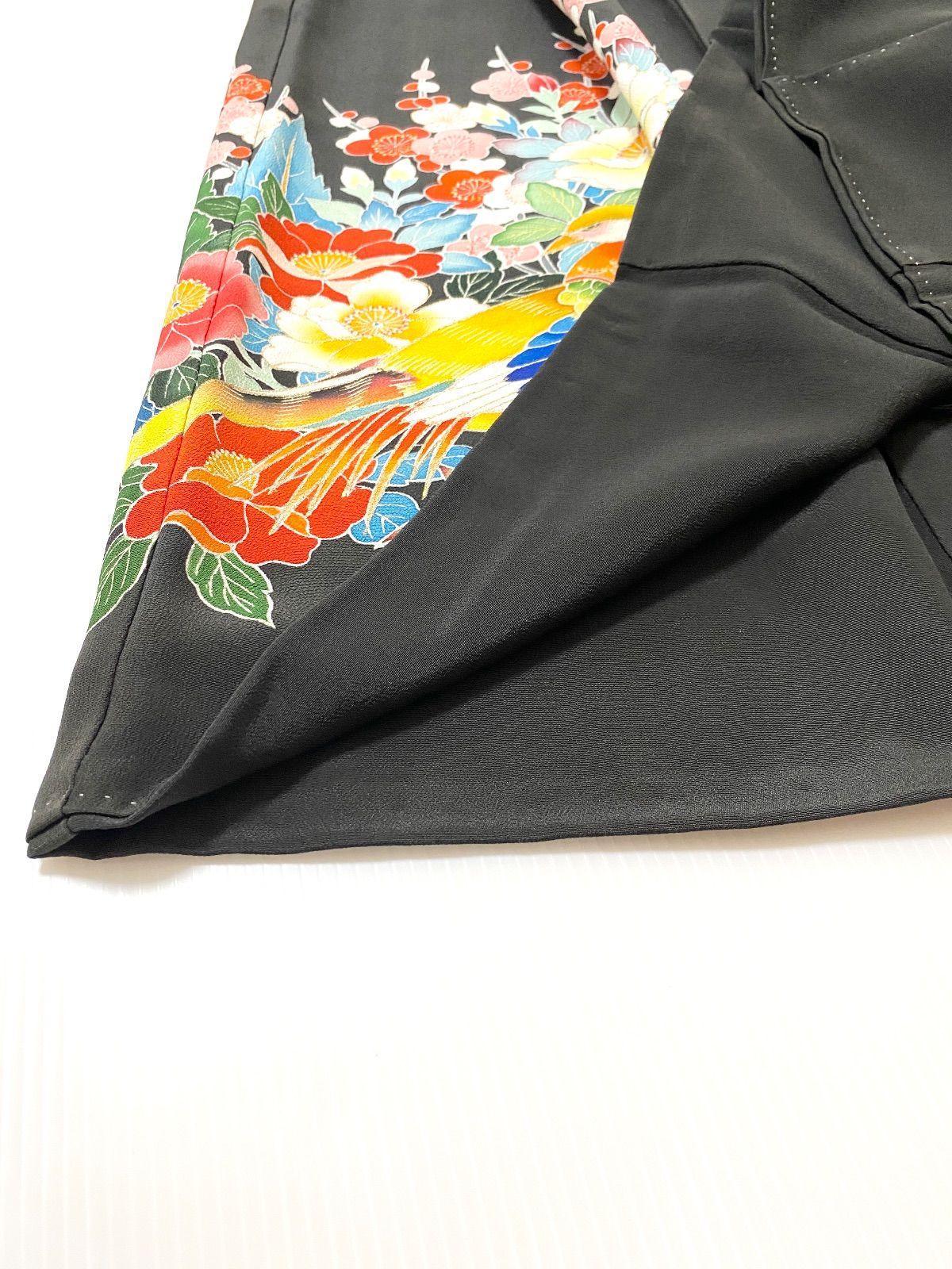 セレブ着物スカートフリーサイズ1点物黒留袖着物リメイクウエストゴムロングスカートフリーサイズ みハンドメイドNO.6020