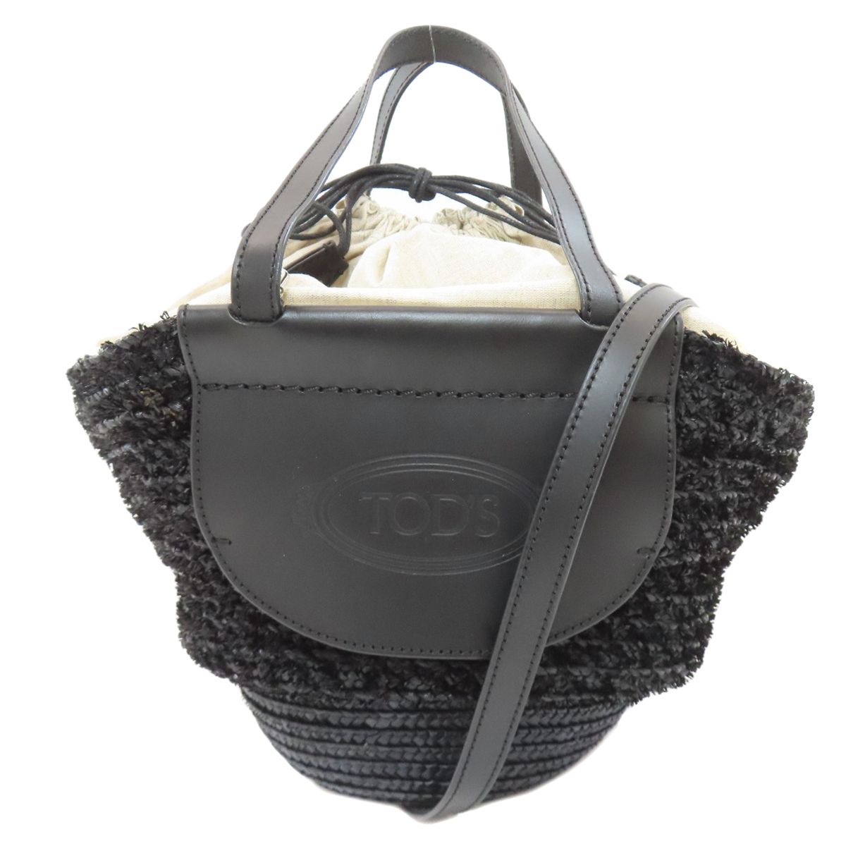 トッズ TODS  カゴバッグ 2WAY  ハンドバッグ ストロー レディース  中古 TODS トッズ カゴバッグ 2WAY ハンドバッグ ストロー カーフ