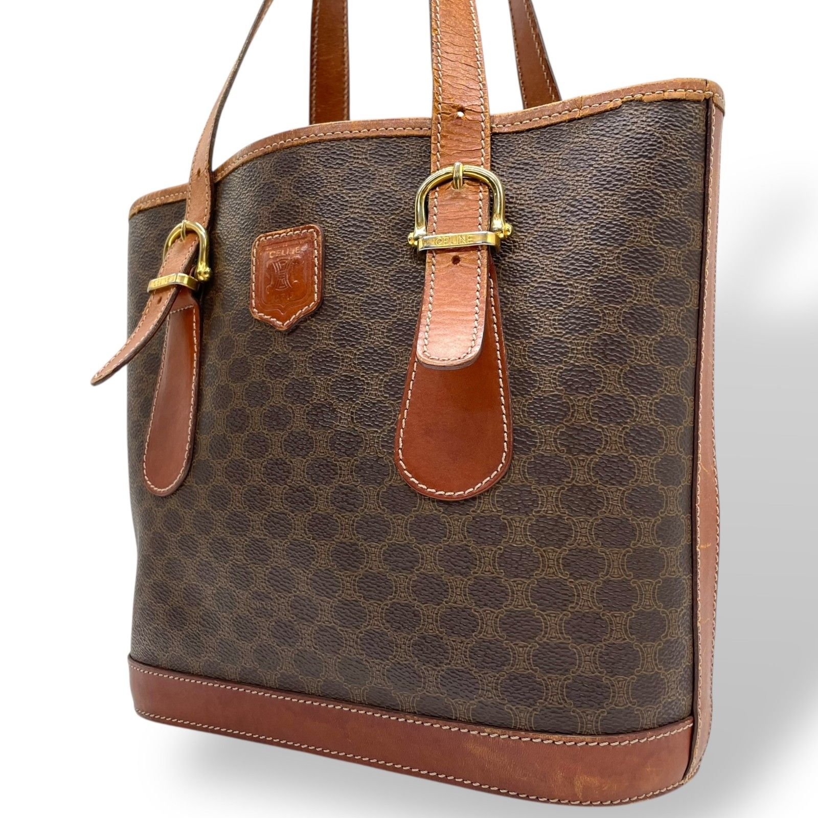 【美品】 セリーヌ バニティバッグ マカダム トリオンフ ヴィンテージ ブラウン CELINE セリーヌ ヴィンテージ マカダム トートバッグ PVC レザー