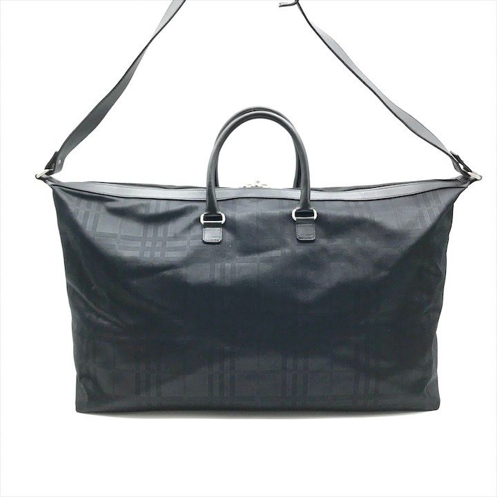 Burberry バーバリー SV金具 2 WAY チェック柄 ボストン ショルダー バッグ ブラック 鞄 ブランド a 11206