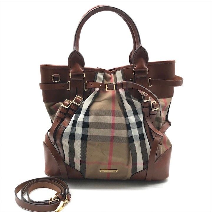 良品 Burberry バーバリー ノバチェック 2WAY キャンバス レザー
