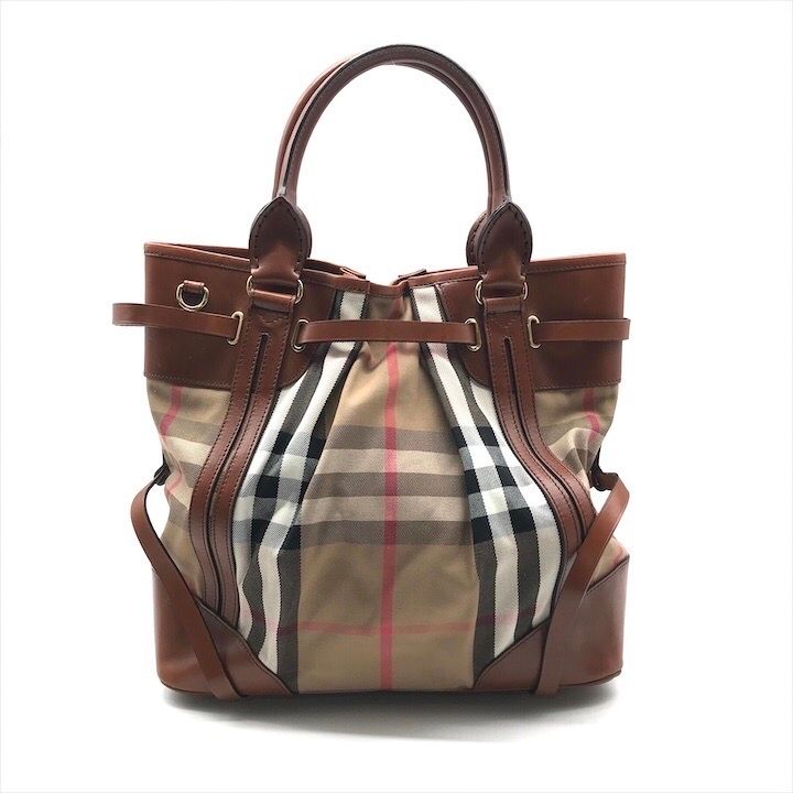 良品 Burberry バーバリー ノバチェック 2WAY キャンバス レザー