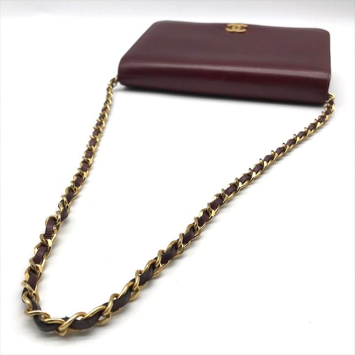  CHANEL シャネル ココマーク プッシュロック カーフスキン チェーン ショルダー バッグ ボルドー レディース ブランド k 7139 メッセンジャーバッグ ショルダーバッグ