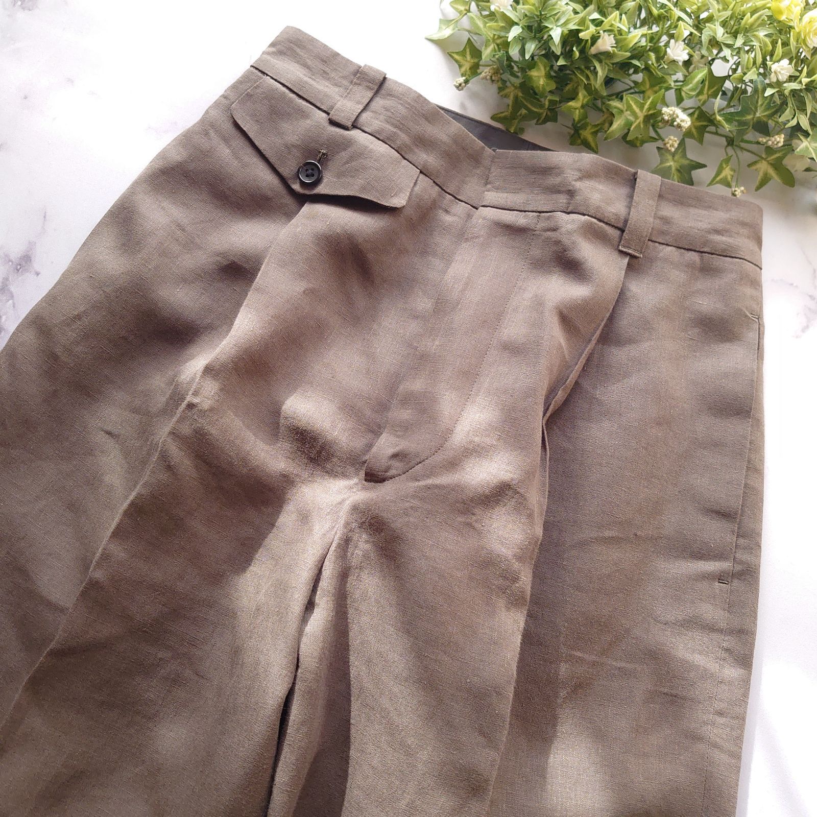 22 SS マーガレットハウエル リネン ワイドパンツ カーキ S相当