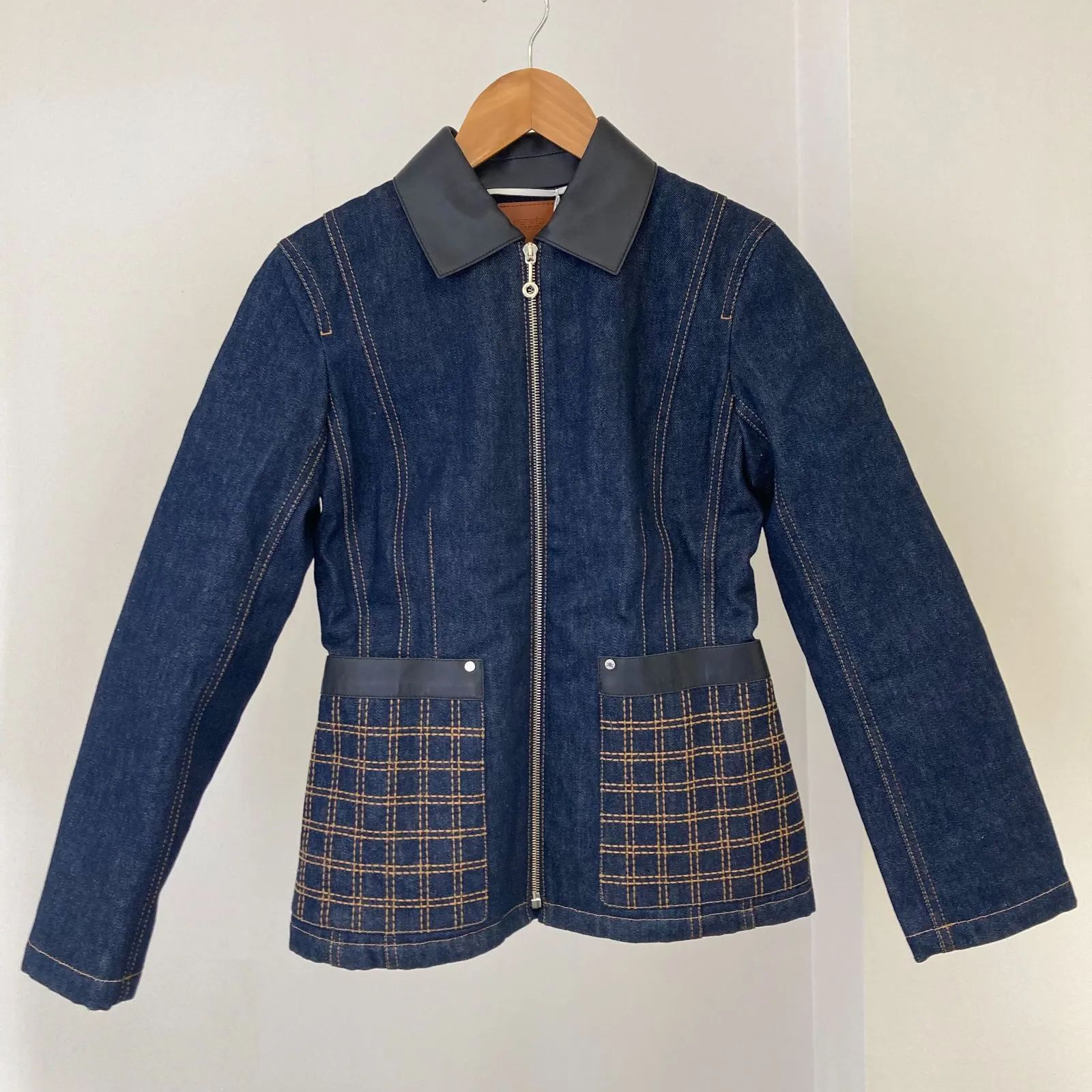 HERMES(エルメス) 襟レザー切り替え デニムジャケット ソルド品 サイズ