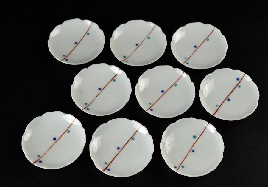 蔵C 9133 c 九谷 色絵 輪花型 豆皿 九客