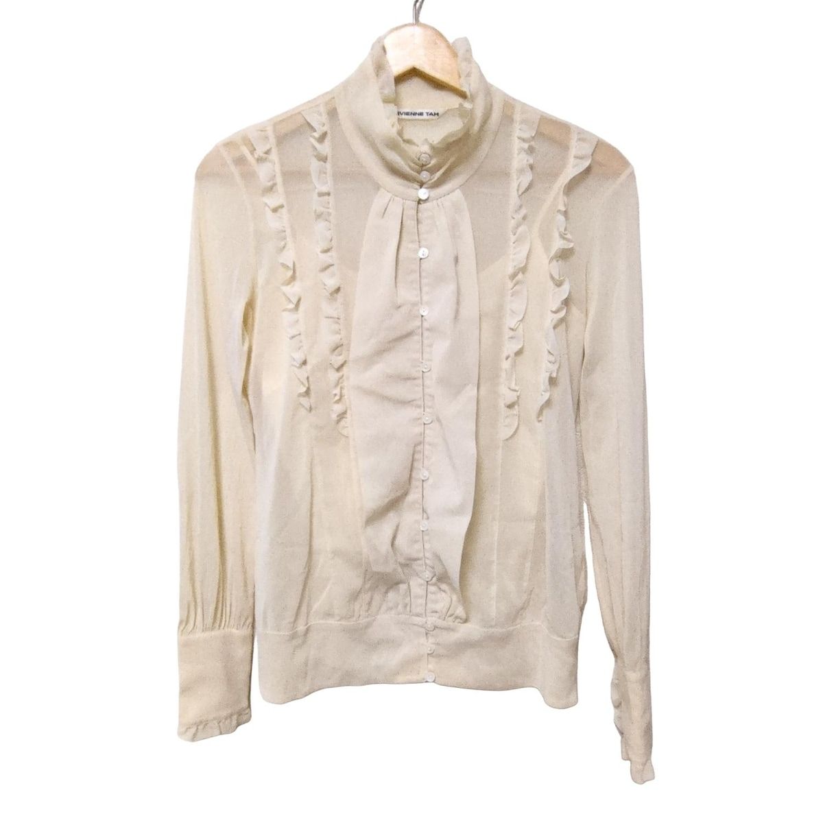 TAM ヴィヴィアンタム 長袖シャツブラウス サイズ0 XS レディース - アイボリー シースルー フリル