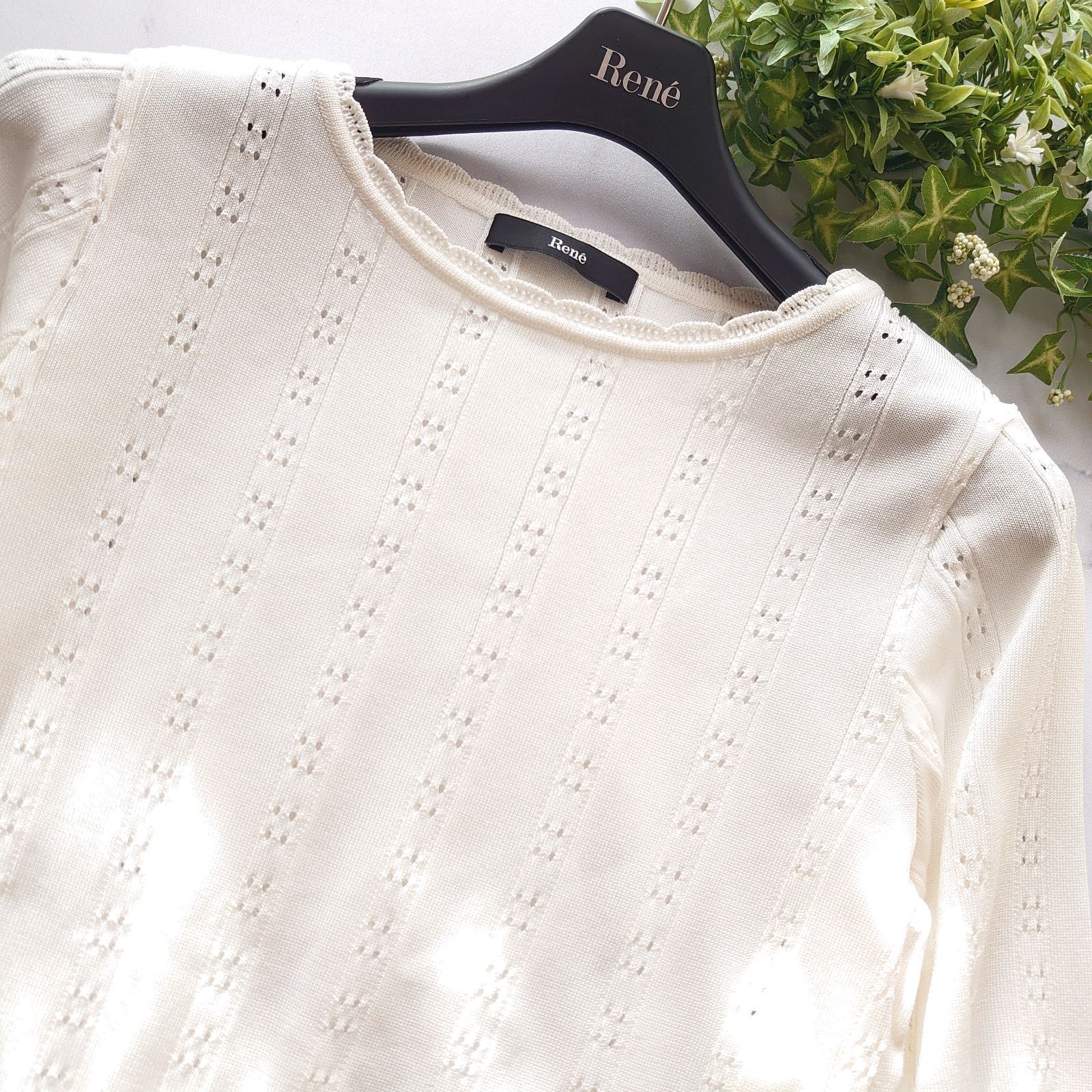 2025 ルネ パール 半袖セーター ニット フリル ホワイト サイズ34