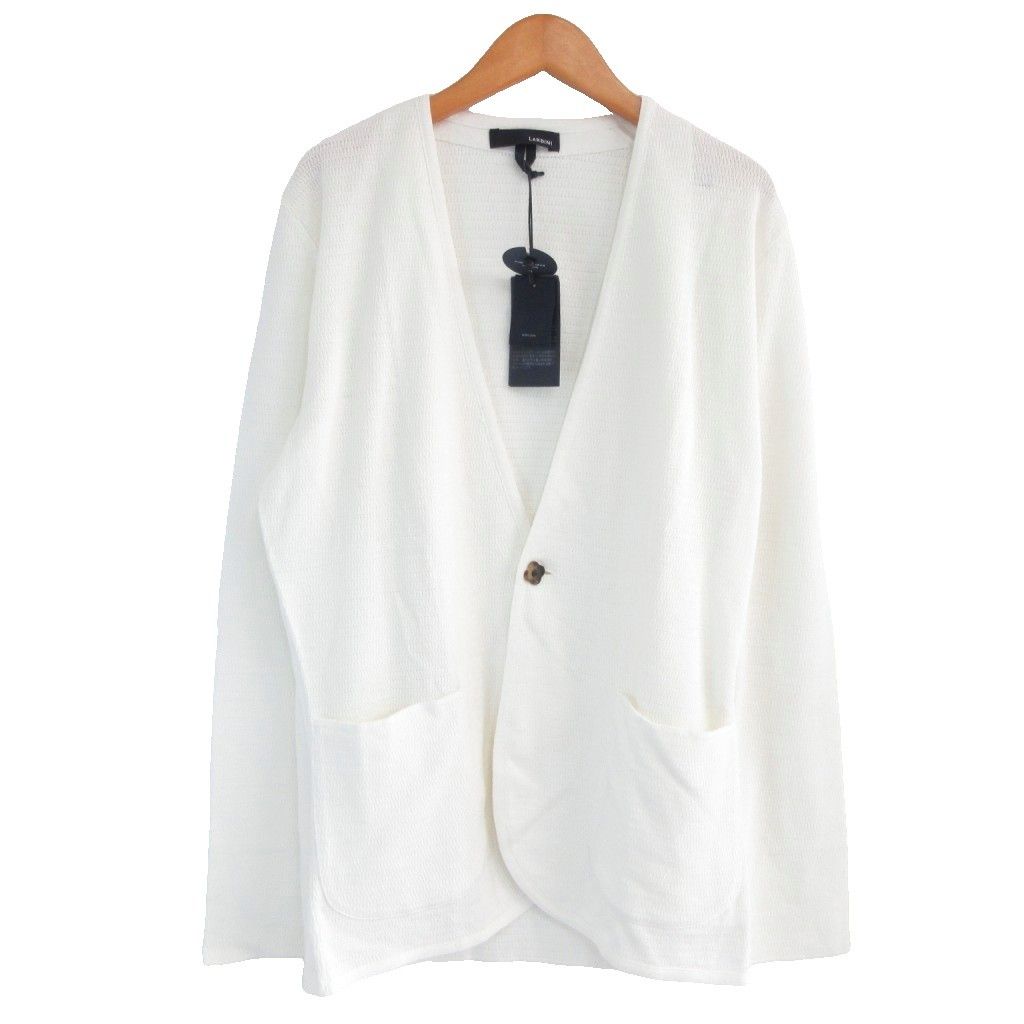 ラルディーニ LARDINI ニット Vネック ブートニエール カーディガン ジャケット リネン M 白 ホワイト JXLJM 83