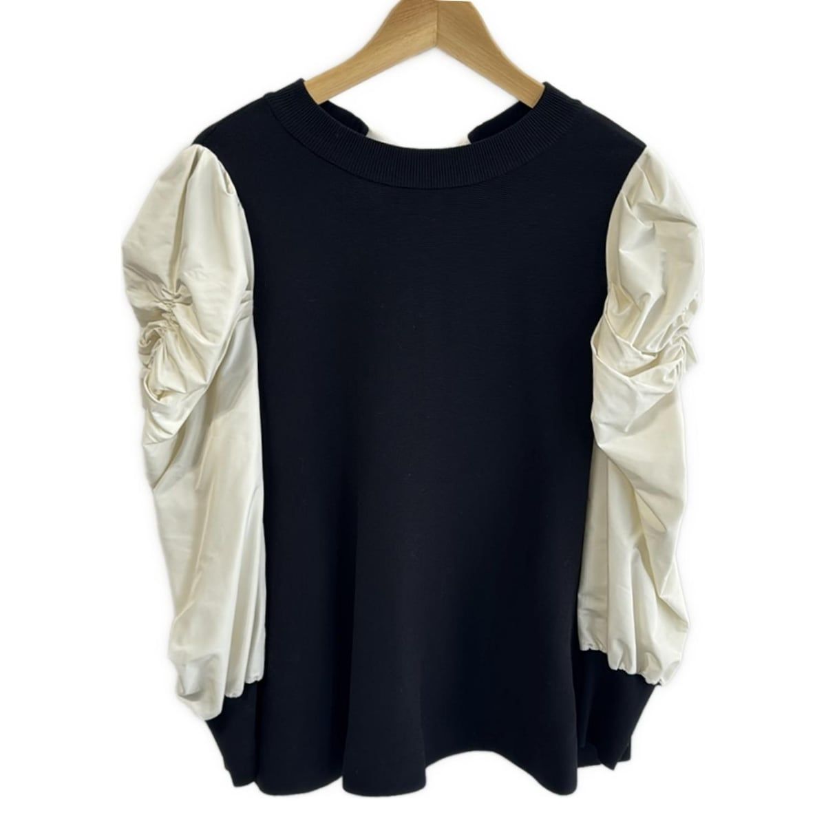 CELFORD セルフォード 長袖カットソー サイズ38 M レディース - 黒×アイボリー クルーネック リボン ギャザー
