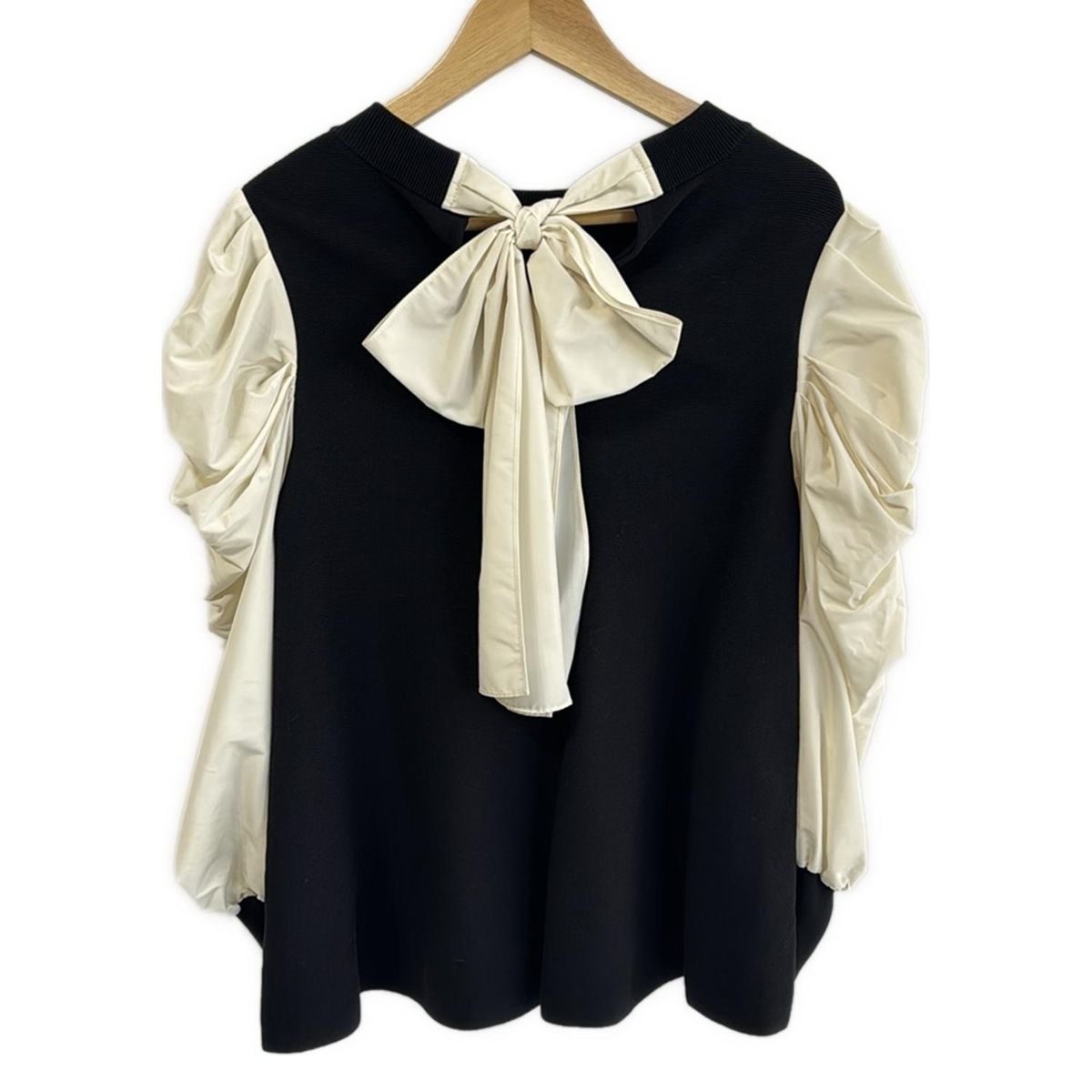 CELFORD セルフォード 長袖カットソー サイズ38 M レディース - 黒×アイボリー クルーネック リボン ギャザー