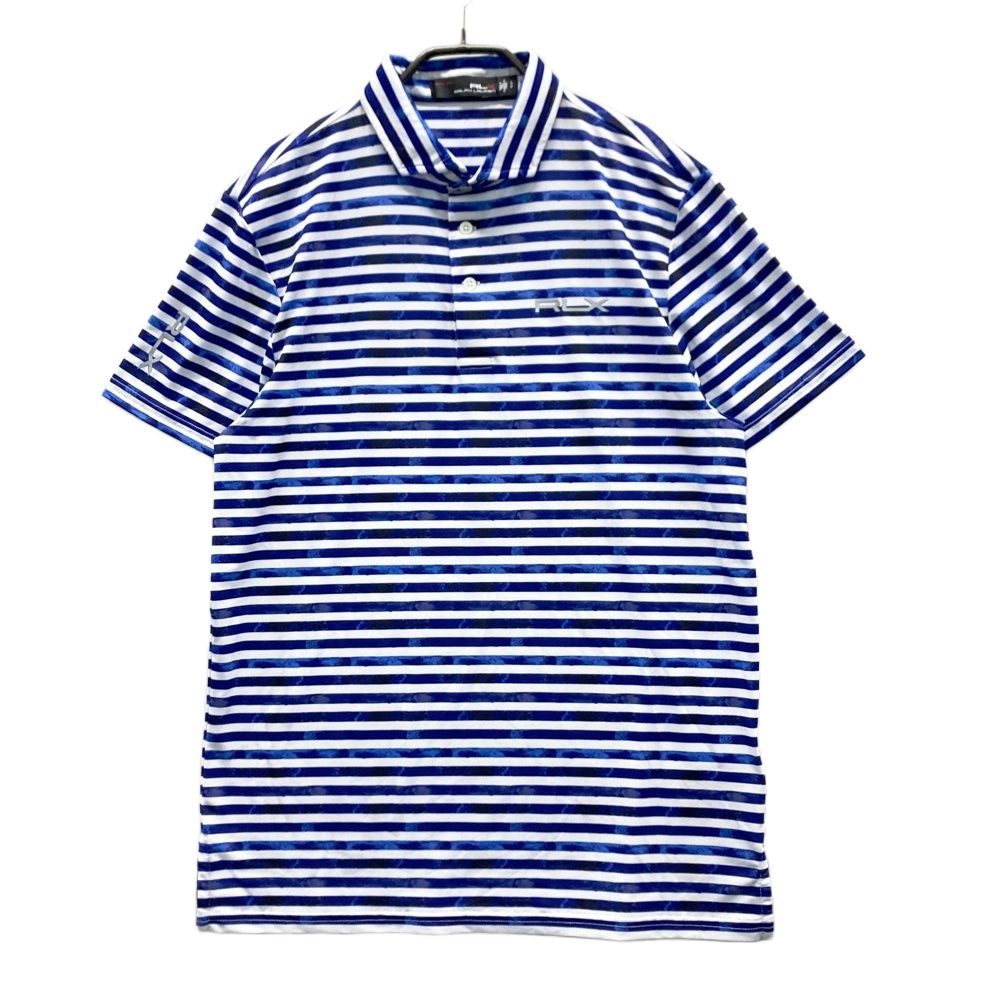 サイズ S RLX ラルフローレン 半袖ポロシャツ ボタンダウン ボーダー柄 ブルー系 ゴルフウェア メンズ ストスト