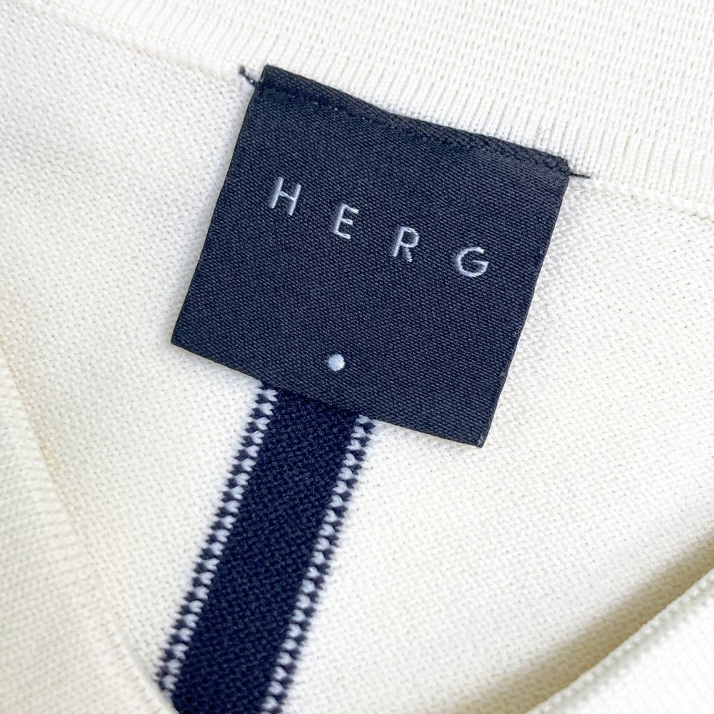 サイズ：M HERG1 エルグワン 半袖 ニットポロシャツ ベージュ系