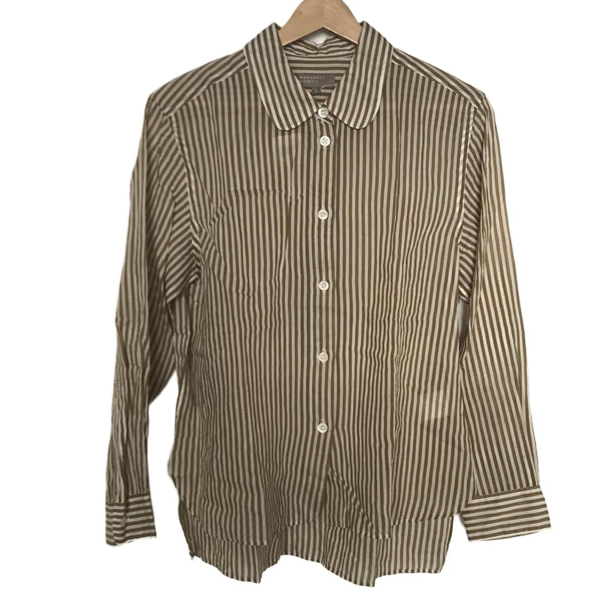 MargaretHowell マーガレットハウエル 長袖シャツブラウス サイズ2 M レディース - ベージュ×白 ストライプ