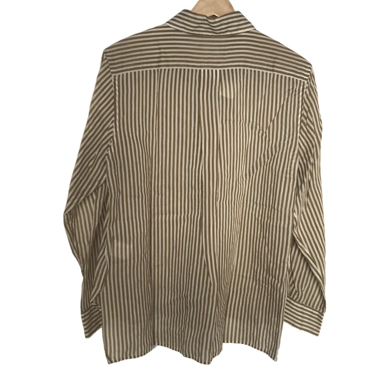 MargaretHowell マーガレットハウエル 長袖シャツブラウス サイズ2 M レディース - ベージュ×白 ストライプ