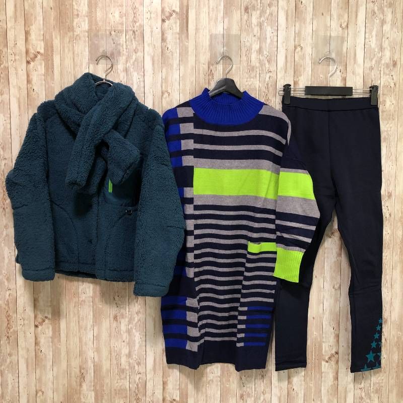 タ SUPER LADY by KANSAI スーパーレディ 山本寛斎 3点セット フリースジャケット ニットワンピース レギンス Lサイズ