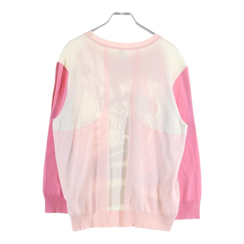 HERMES エルメス BRIDES de GALA ブリッド ドゥ ガラ ツイルレーヌ 柄プリント シルクスカーフ切り替え クルーネック 長袖ニット セーター ピンク レッド レディース