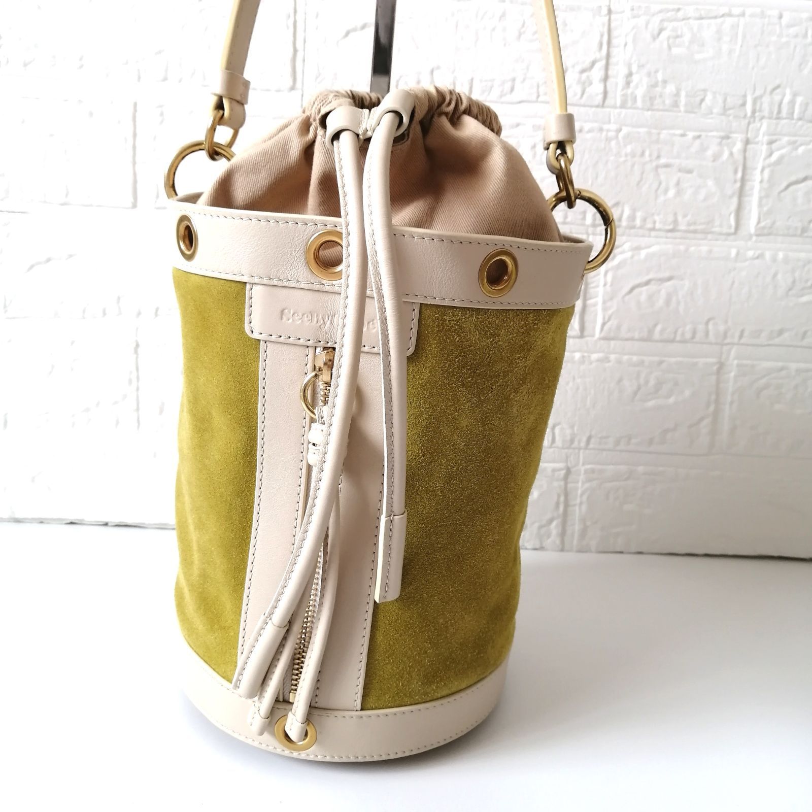 シーバイクロエ 巾着バッグ ショルダーバッグ ハンドバッグ 2 way イエロー 223