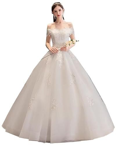 豊作 ウエディングドレス オフショルダー Aライン フラワー刺繍 レイヤードスカート 編み上げ 花嫁衣装 ブライダル4点セット S