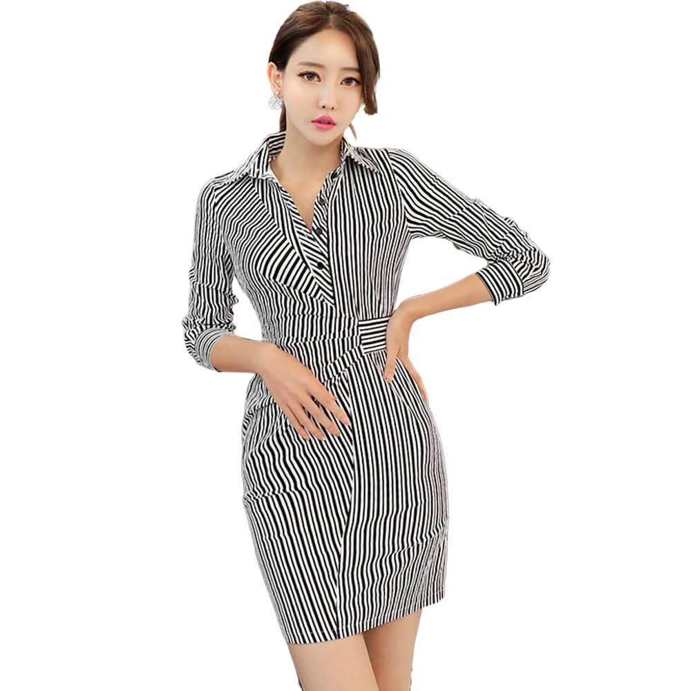 GRAXIA グラシア キャバドレス ミニドレス カシュクール ハイウエスト タイト ワンピース キャバ嬢 キャバクラ ラウンジ七分袖 ストライプ レディース ブラック Mサイズ