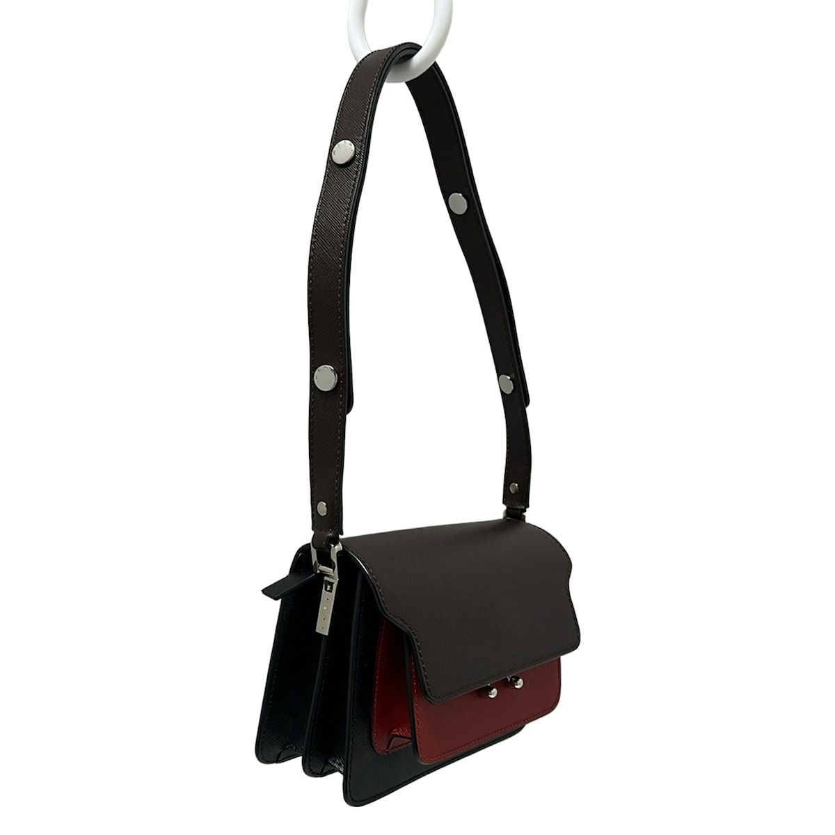 MARNI マルニ ショルダーバッグ トランク 黒×ダークブラウン×レッド レザー