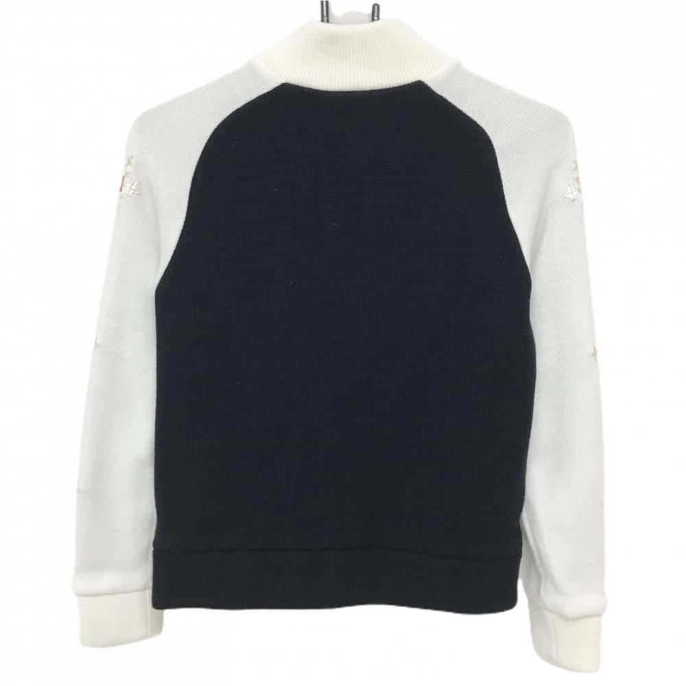 アルチビオ ニットジャケット ダークネイビー×白 ウール混 裏地付 レディース 36 S ゴルフウェア archivio