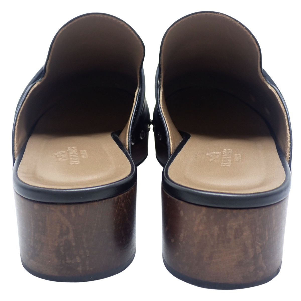 HERMES エルメス カルロッタ ブラック黒 レザー パラジウム金具 シルバー金具 サンダル ミュール 靴 くつ シューズ ケリー金具 レディース アラモード