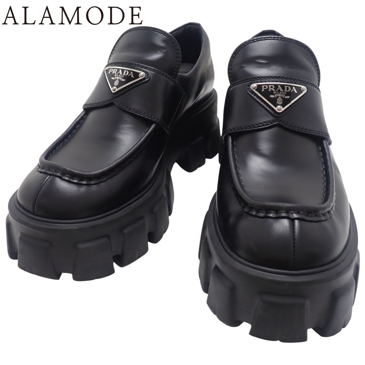 PRADA(プラダ) モノリス ブラッシュドレザー ローファー フラット