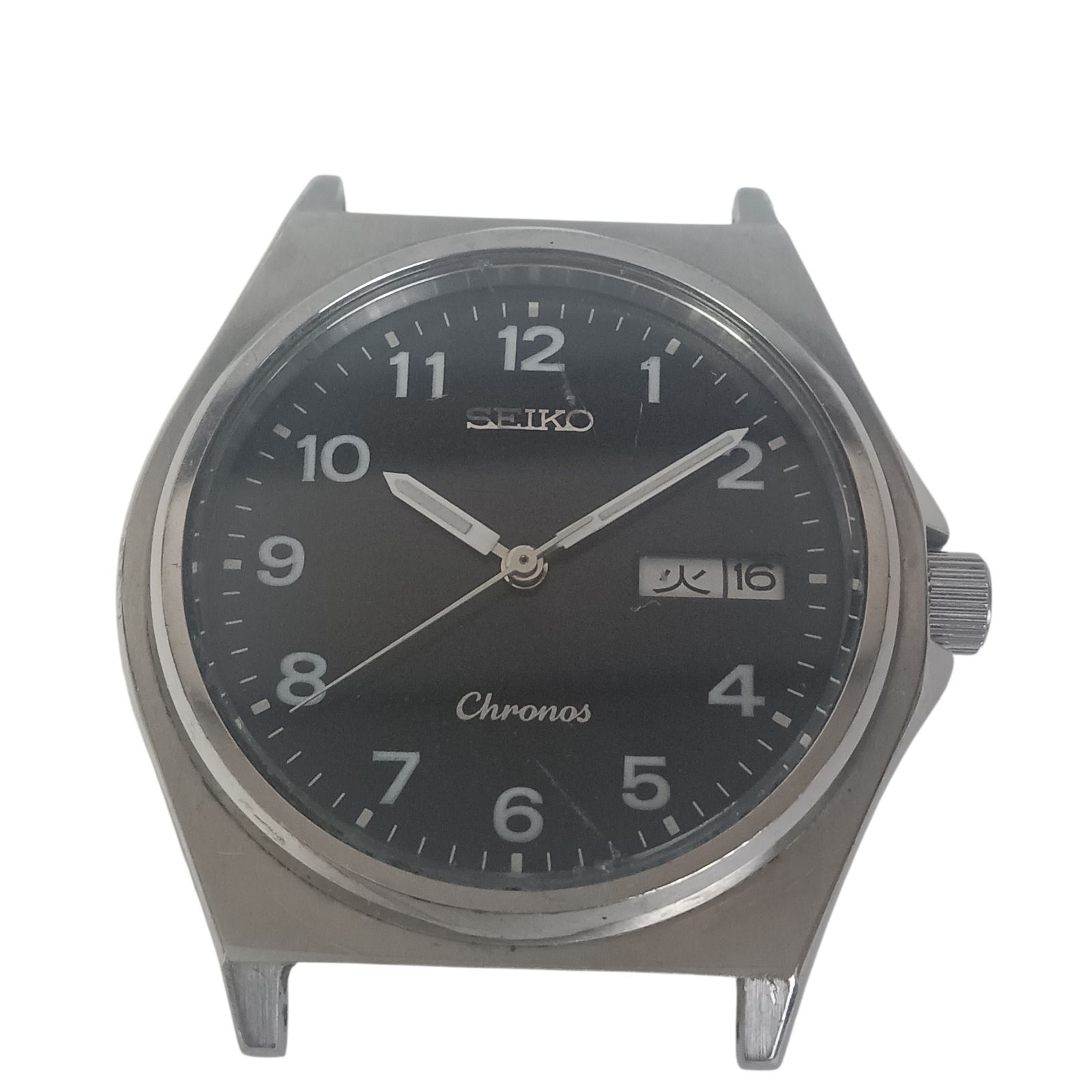 【稼働 良品】1216-6 SEIKO Chronos セイコー クロノス 5H23-7060 メンズ腕時計 クォーツ フェイスのみ デイデイト ブラック文字盤