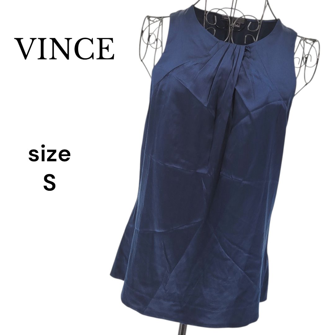 Vince ヴィンス トップス ノースリーブブラウス シルク ネイビー S 