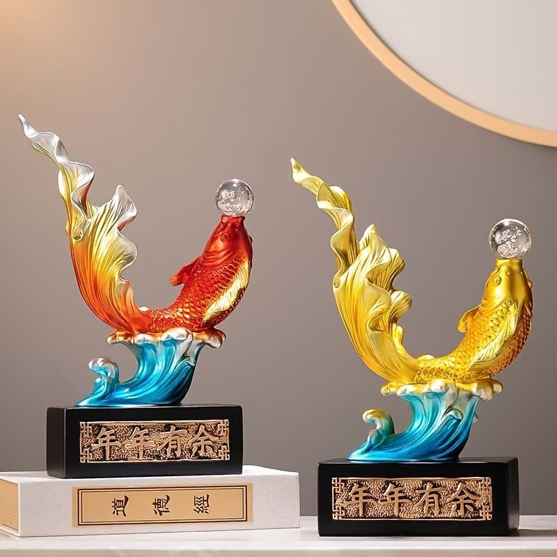 オブジェ 置物 鯉 オレンジ イエロー 2 インテリア リビング ダイニング 玄関 寝室 装飾 オーナメント 樹脂 プレゼント ギフト オシャレ 水晶玉 開運 商売繁盛 縁起物 オフィス 卓上 新築祝い 引っ越し祝い 贈り物 厄除け お守り