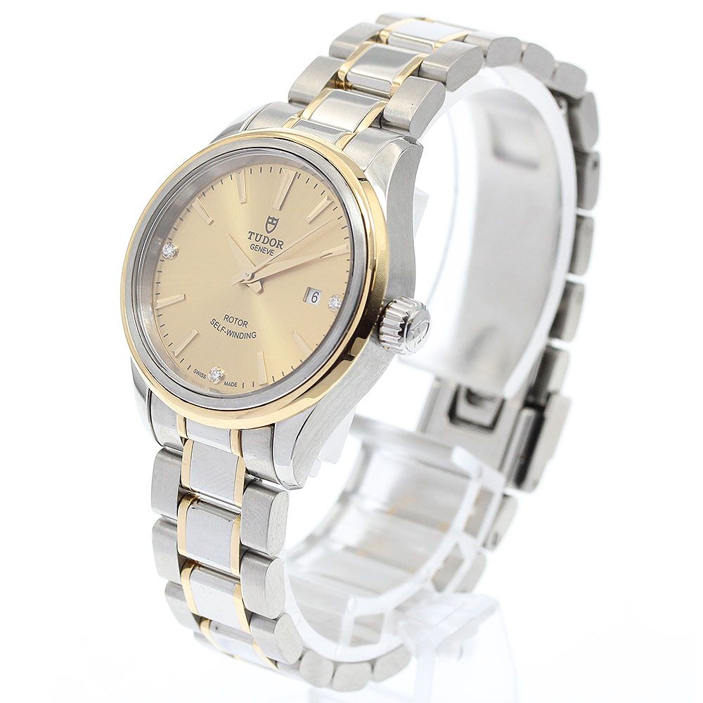 チュードル TUDOR 12103 スタイル デイト 3 Pダイヤ 自動巻き レディース_931008