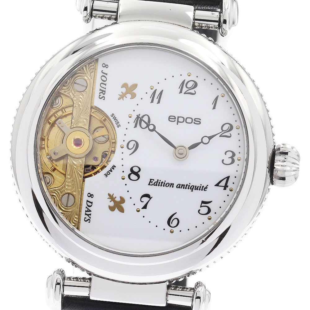 エポス EPOS 3340 ヘブドマス スケルトン 8デイズ 手巻き メンズ 箱 保証書付き_921616