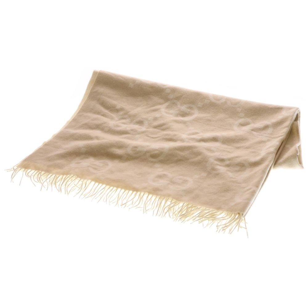 【美品】 GUCCI ベージュ フリンジ マフラー GUCCI (グッチ) リバーシブルジャンボGG カシミヤ フリンジ ポンチョ