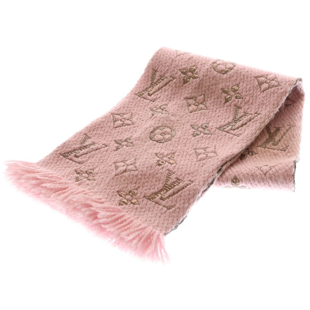 LOUIS VUITTON ウールマフラーエシャルプ　ロゴ　シルク混ピンク LOUIS VUITTON ウールマフラーエシャルプ ロゴ シルク混ピンク LOUIS