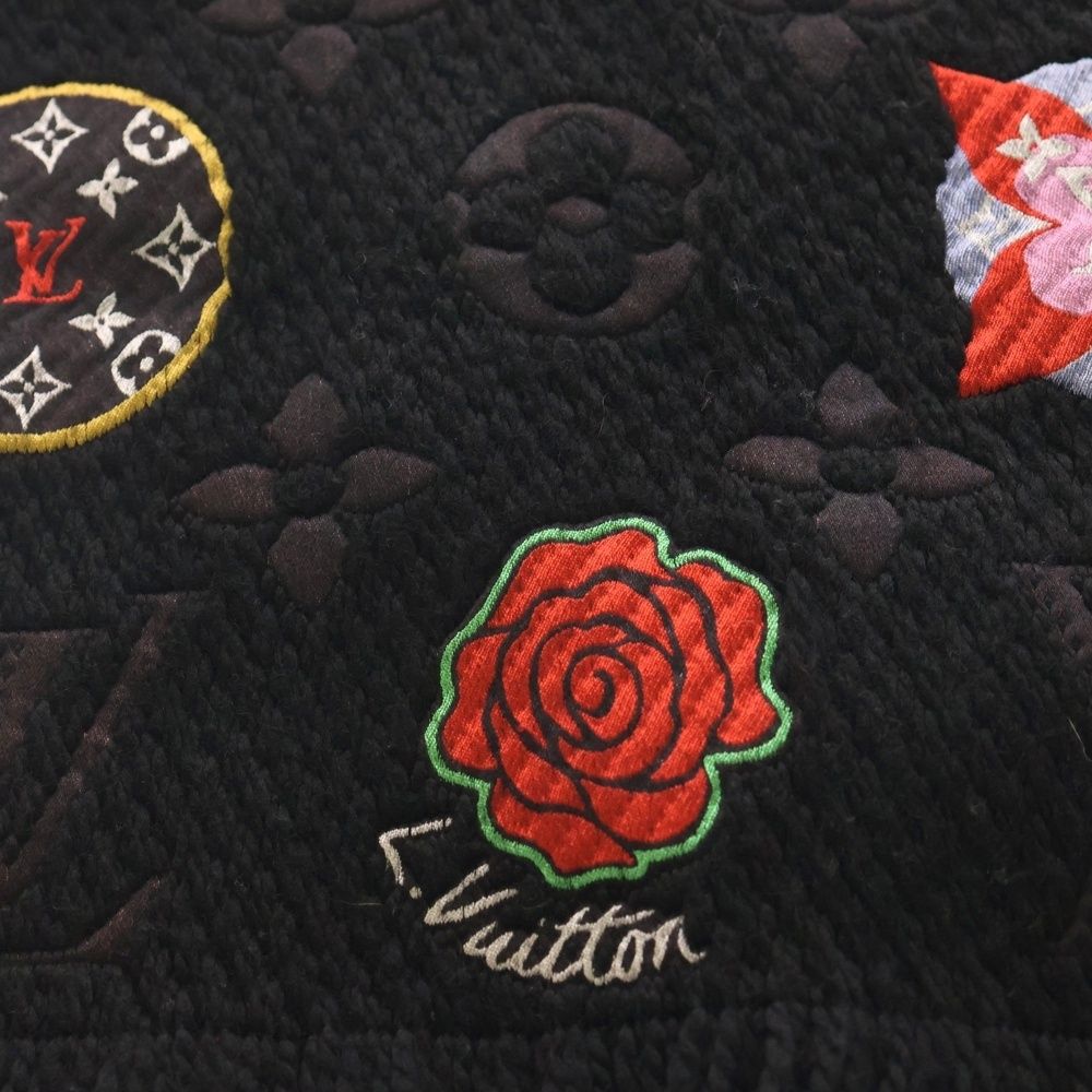 LOUIS VUITTON ルイヴィトン エシャルプ ロゴマニア LV ストーリーズ フリンジマフラー ストール ブラック M 71060