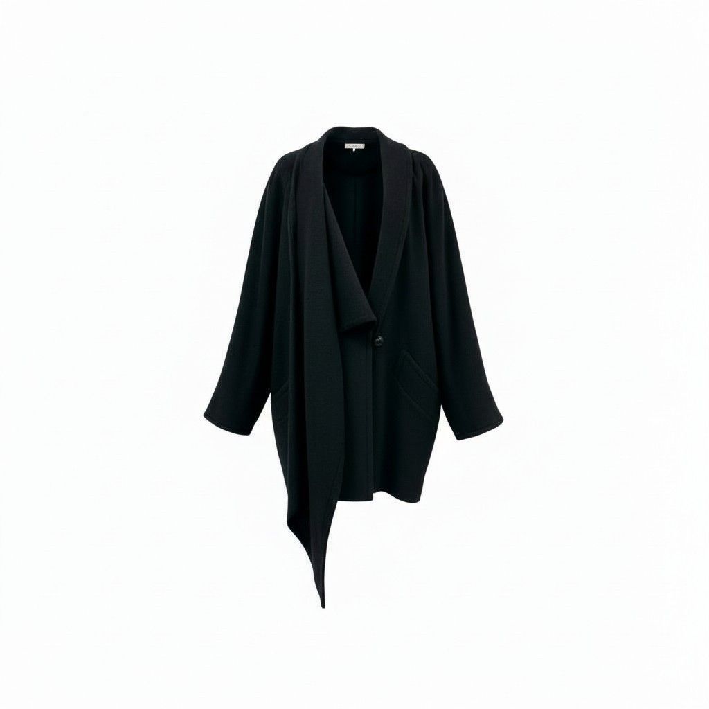 71 L 16 Vintage HANAE MORI PARIS ハナエモリ 大判ストール ドッキング デザインコート ウールコート アウター 40 ブラック レディース フランス製u 02 t