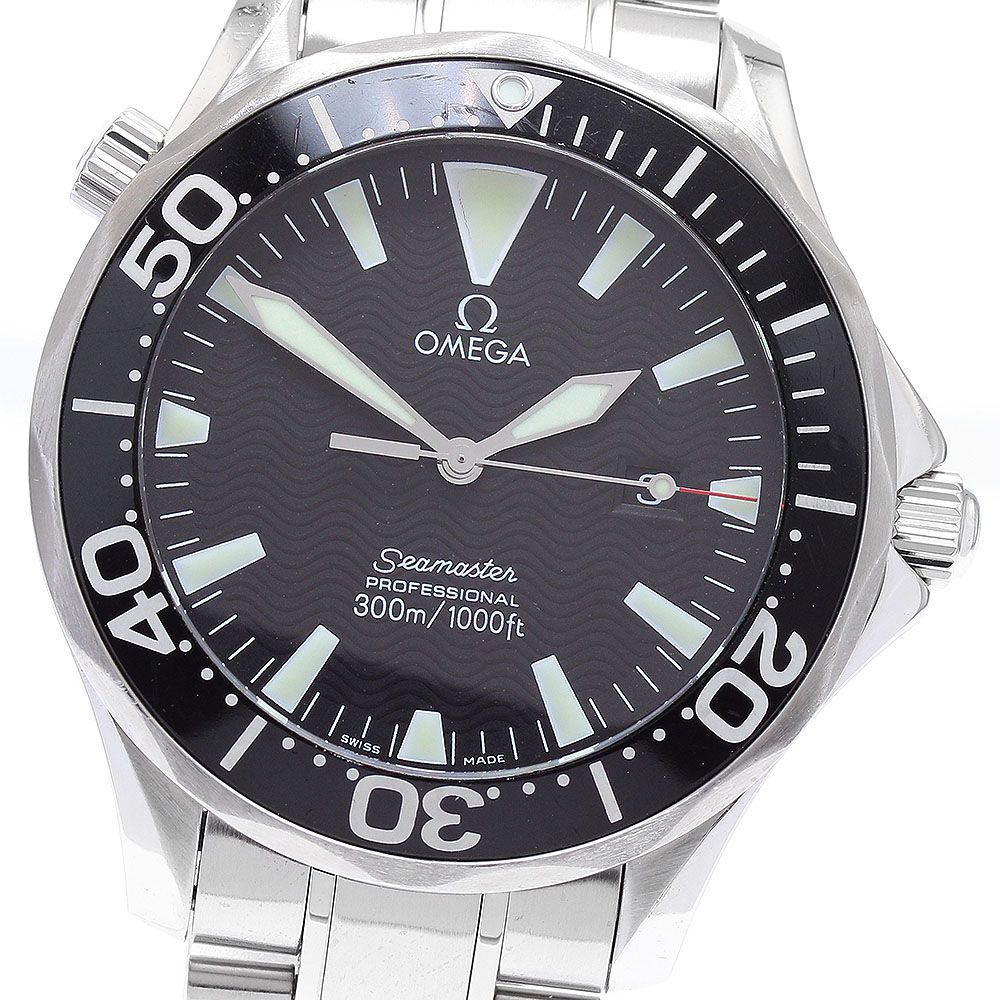 定番，低価 オメガ OMEGA 2264.50 シーマスター300 デイト クォーツ メンズ保証書付き_921005 腕時計(クォーツ)